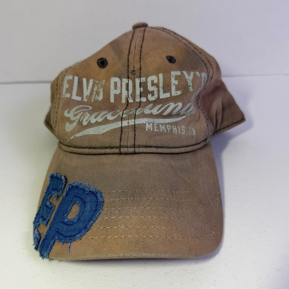 Elvis Presley Graceland Memphis TN Hat Brown Distressed Baseball Cap EP Patch